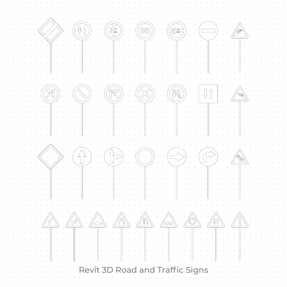 Revit 3D 30 Parametric Road and Traffic Signs | Download RVT | Revit Dynamo
