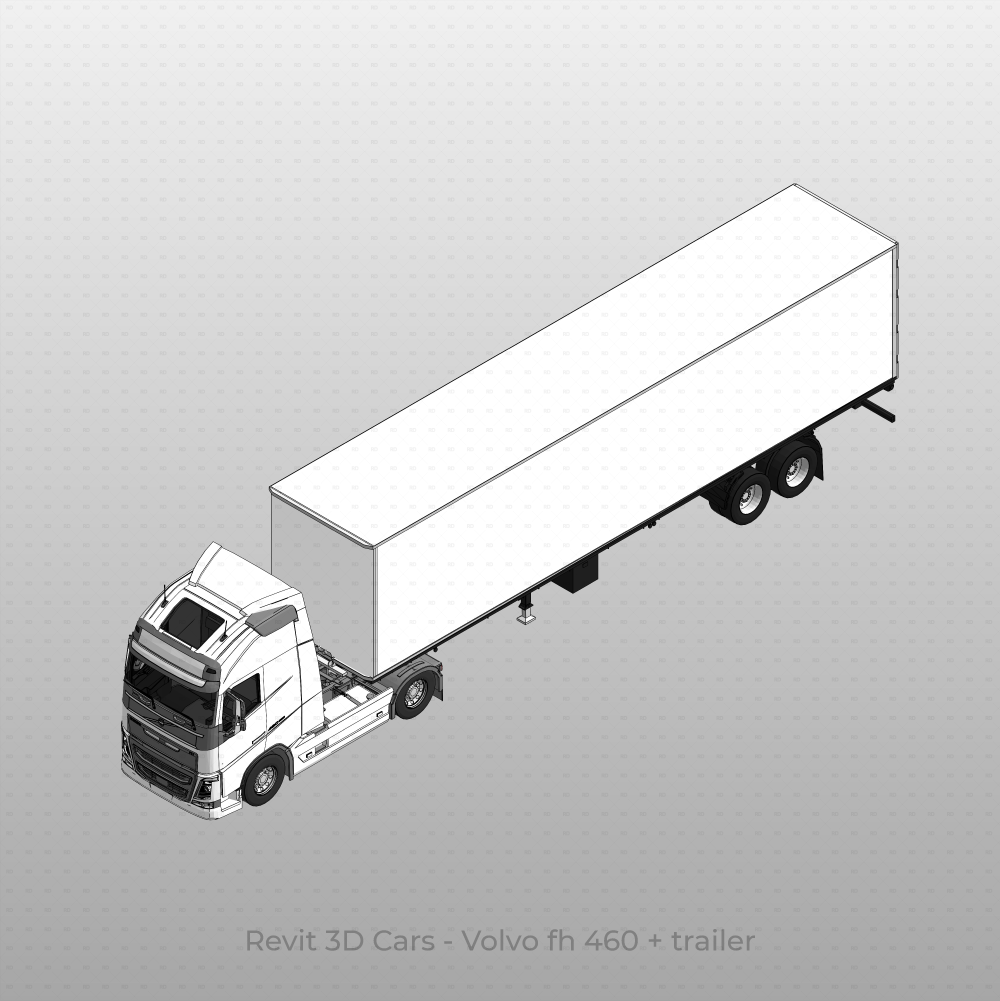 Revit 3D Vehicle Volvo fh 460 + Truck Trailer download family