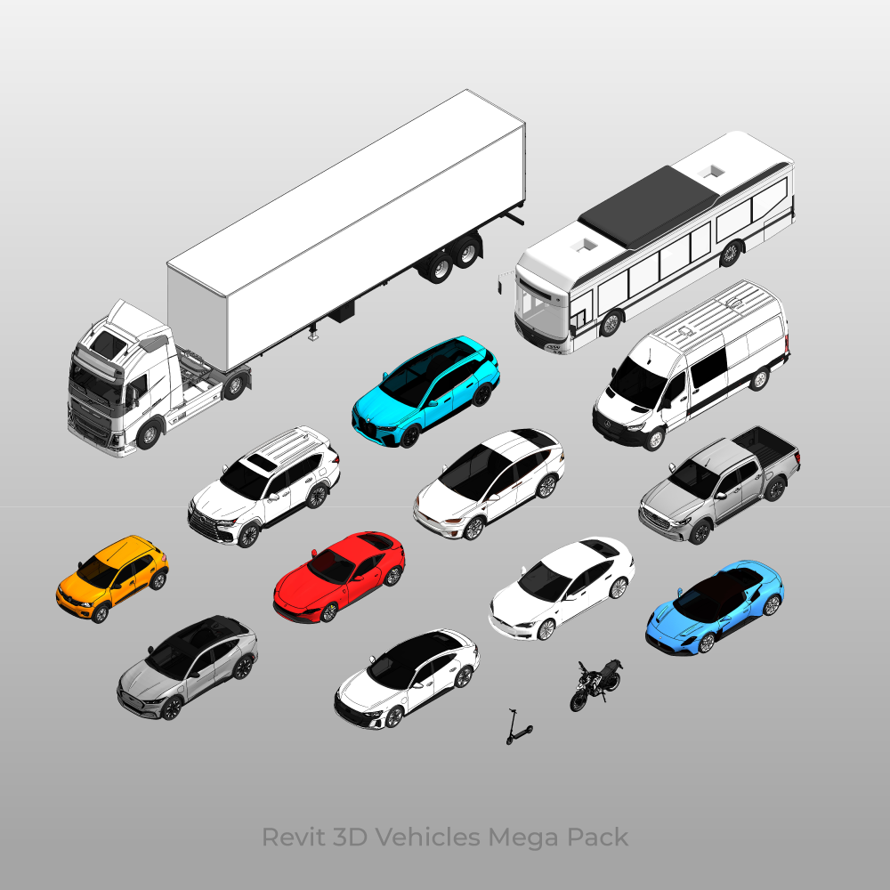 Car Block Rvt Revit 3D Vehicles Mega Pack | Download Vehicles and Cars Revit Families ...